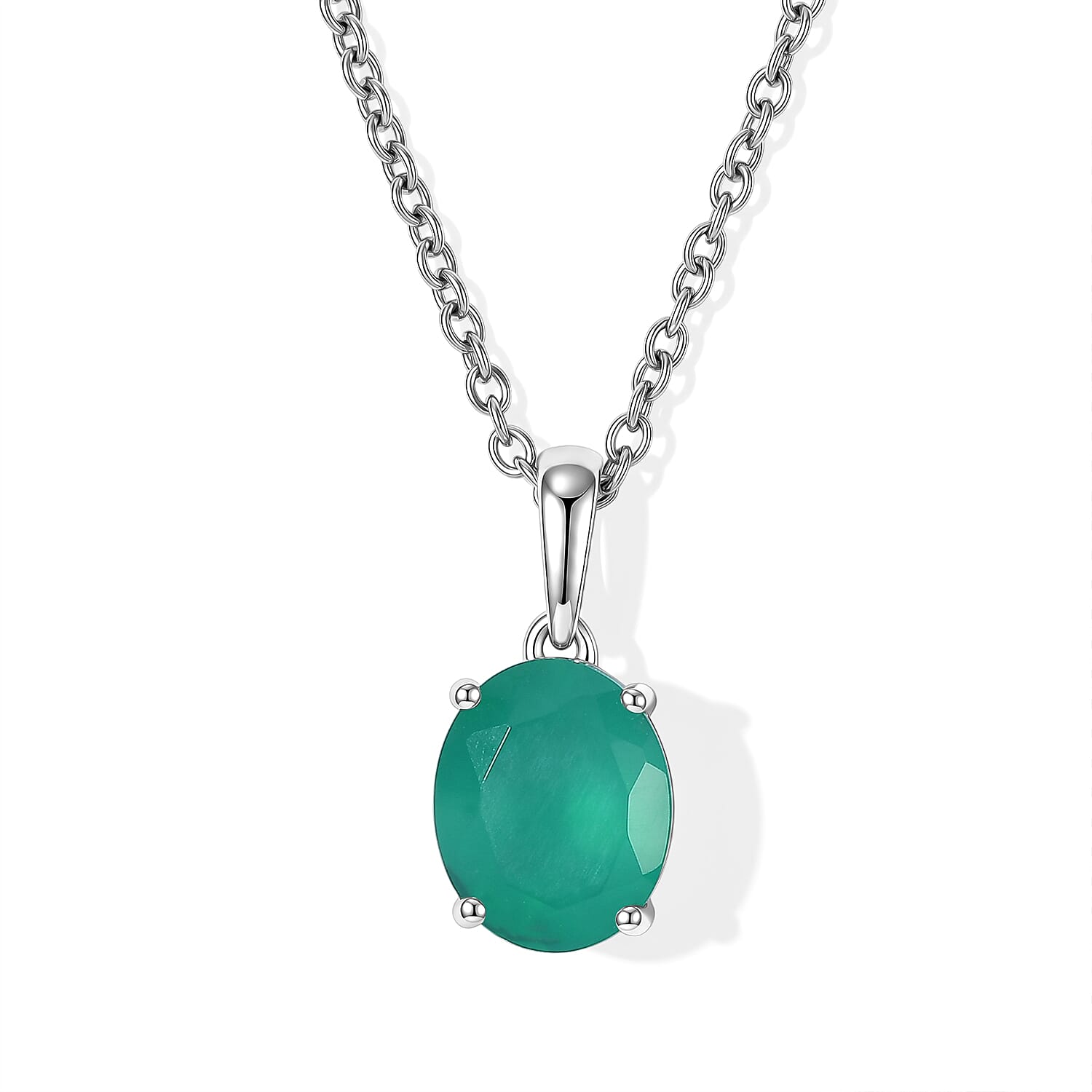 EverTrue Green Onyx Pendant in Platinum Bond with Stainless Steel Necklace (20 Inches) (Ships in 10-12 Days) 2.35 ctw
