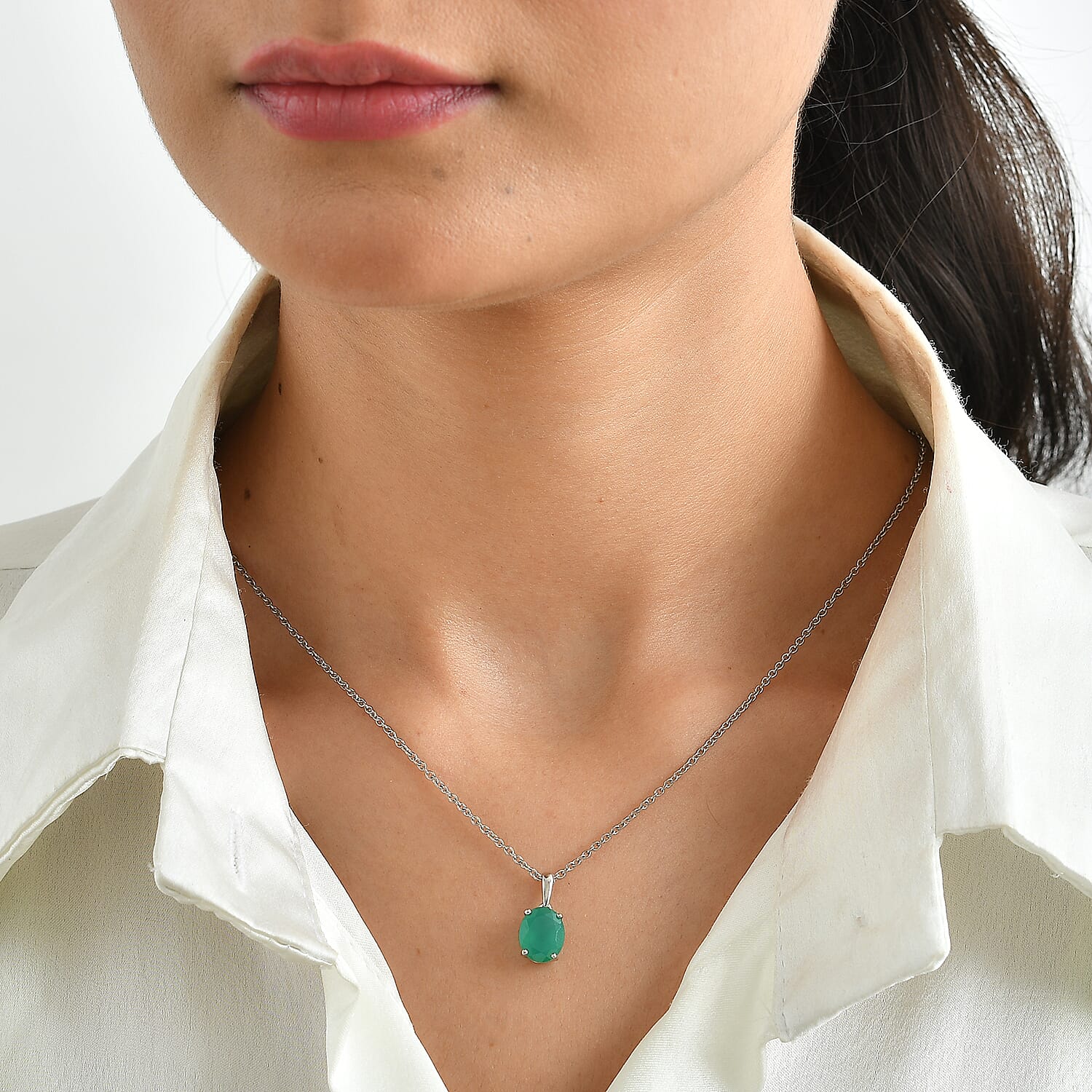 EverTrue Green Onyx 2.35 ctw Verdant Serenity Pendant in Platinum Bond with Stainless Steel Necklace 20 Inches