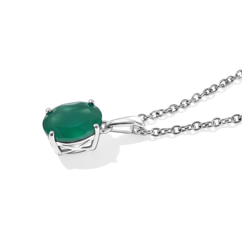 EverTrue Green Onyx 2.35 ctw Verdant Serenity Pendant in Platinum Bond with Stainless Steel Necklace 20 Inches