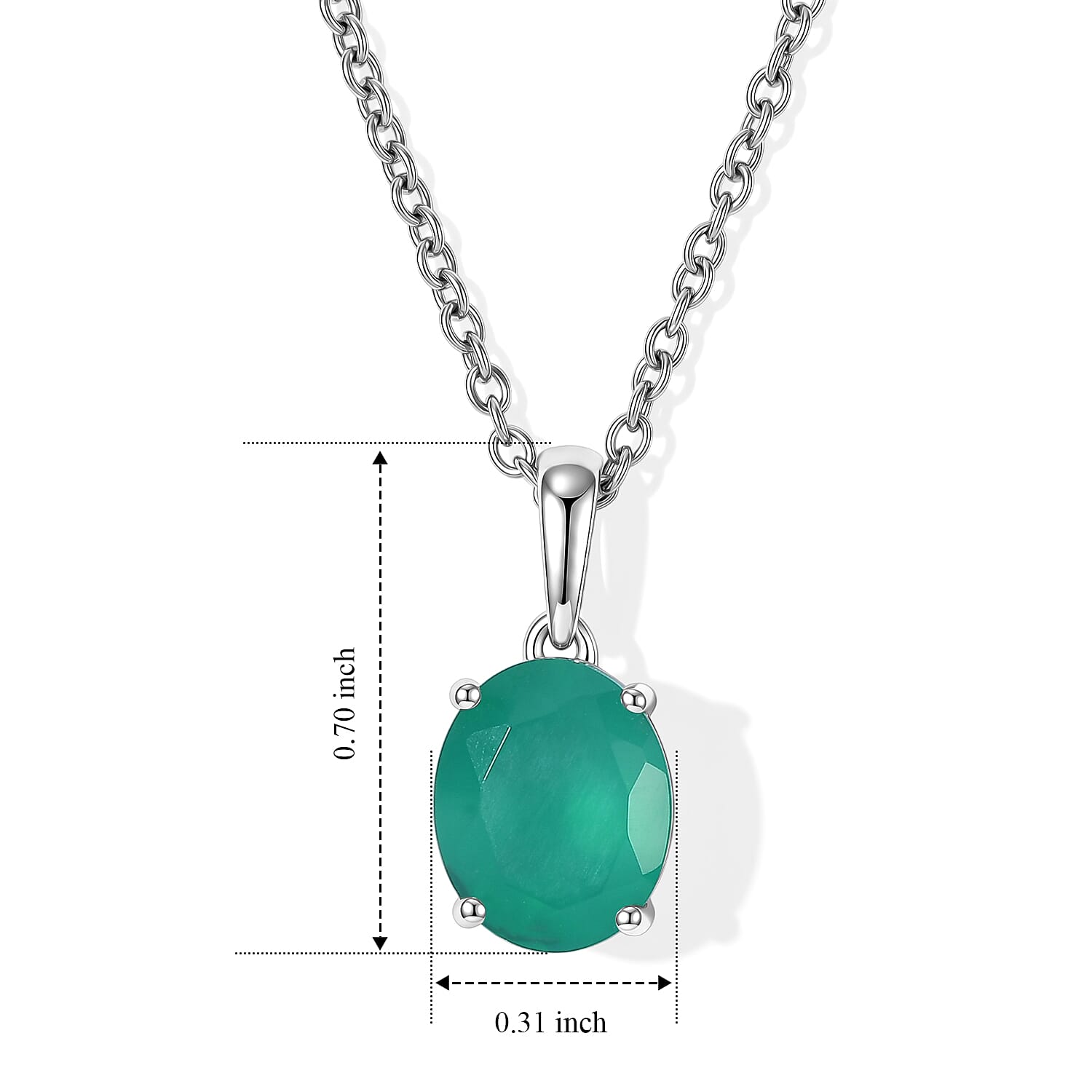 EverTrue Green Onyx 2.35 ctw Verdant Serenity Pendant in Platinum Bond with Stainless Steel Necklace 20 Inches