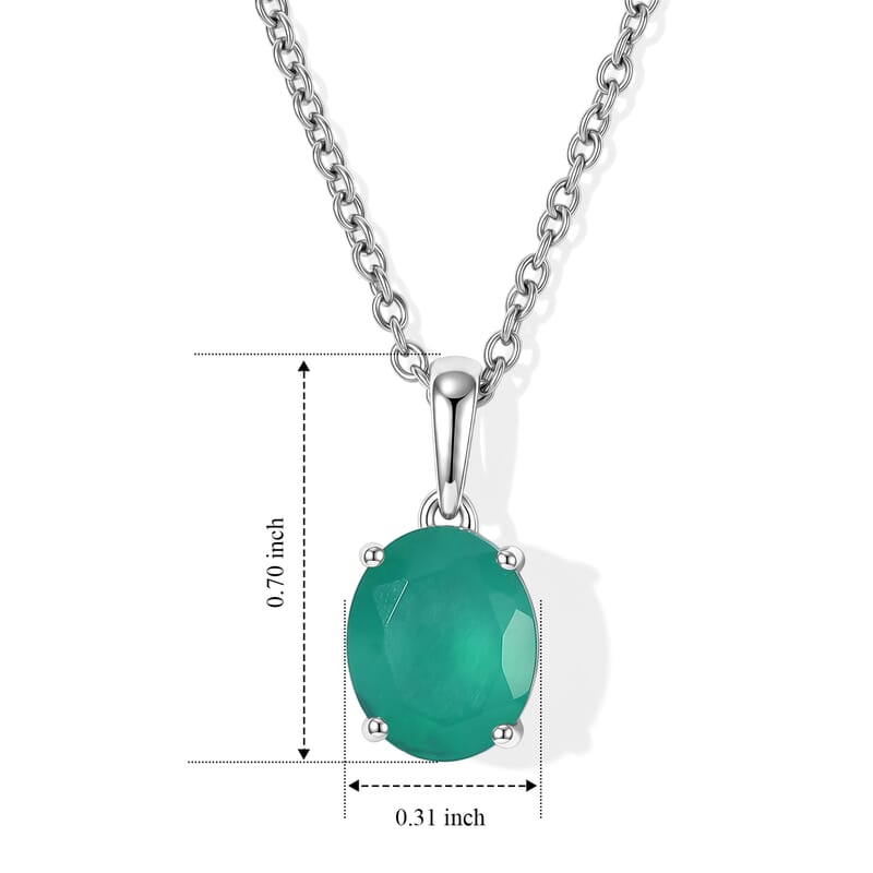 EverTrue Green Onyx 2.35 ctw Verdant Serenity Pendant in Platinum Bond with Stainless Steel Necklace 20 Inches