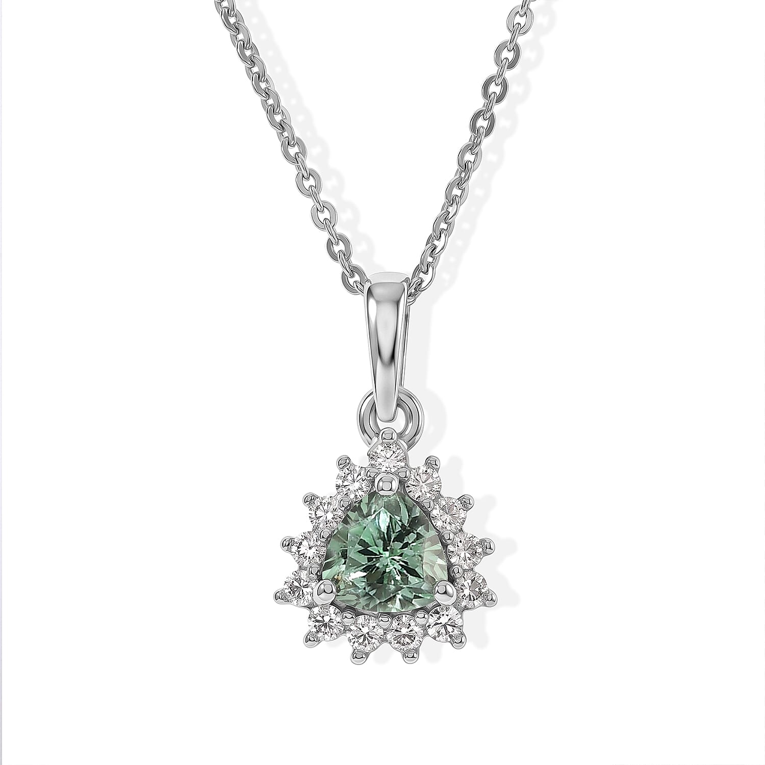 D'Joy AAA Arquiana Mint Tourmaline and Diamond 0.70 ctw Pendant Necklace in Rhodium Over Sterling Silver 20 Inches