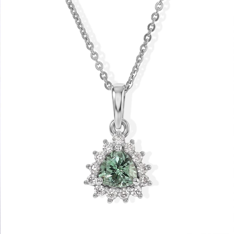 D'Joy AAA Arquiana Mint Tourmaline and Diamond 0.70 ctw Pendant Necklace in Rhodium Over Sterling Silver 20 Inches