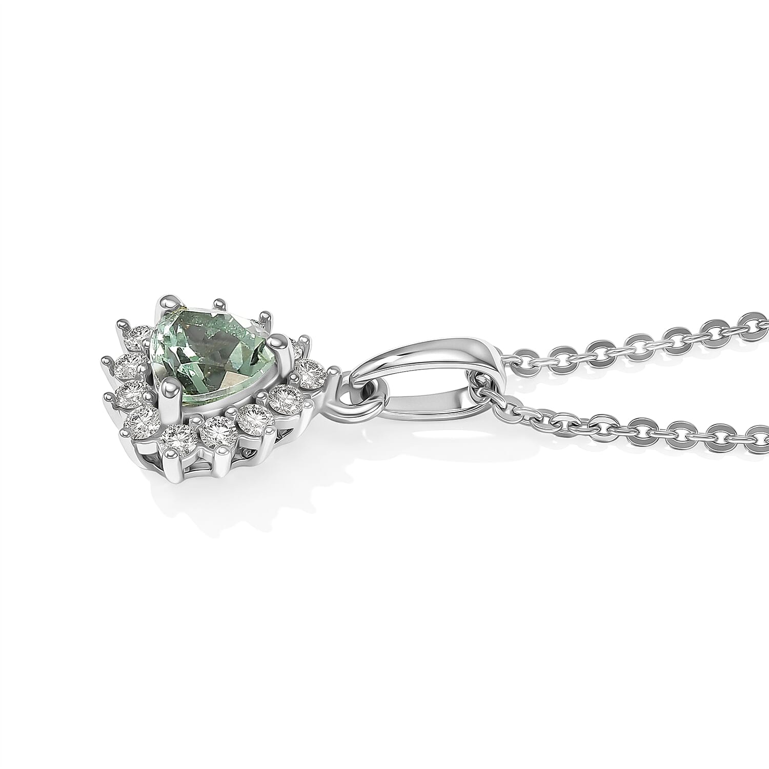 D'Joy AAA Arquiana Mint Tourmaline and Diamond 0.70 ctw Pendant Necklace in Rhodium Over Sterling Silver 20 Inches