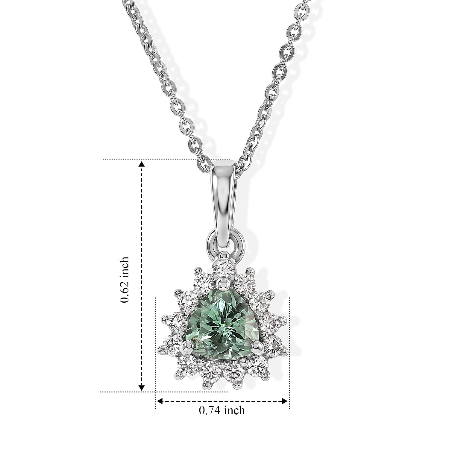 D'Joy AAA Arquiana Mint Tourmaline and Diamond 0.70 ctw Pendant Necklace in Rhodium Over Sterling Silver 20 Inches