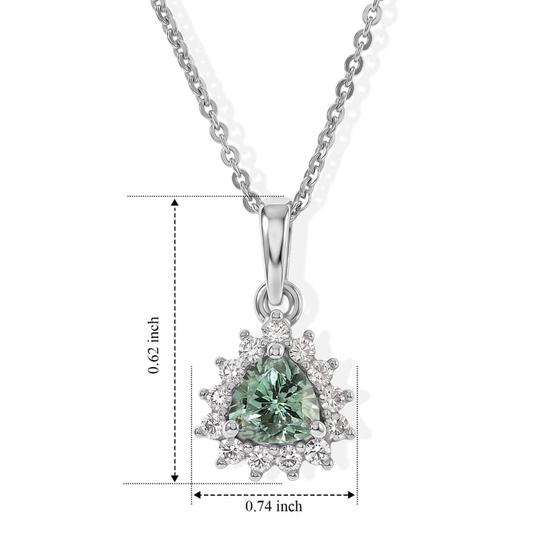 D'Joy AAA Arquiana Mint Tourmaline and Diamond 0.70 ctw Pendant Necklace in Rhodium Over Sterling Silver 20 Inches