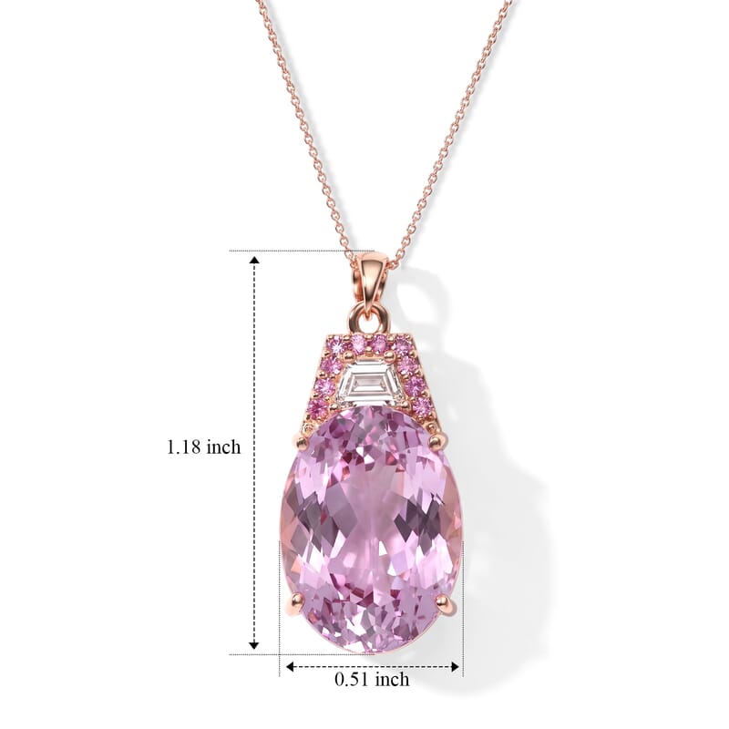 AAA Martha Rocha Kunzite, Lab Grown Pink and White Diamond (IR) VS 17.00 ctw Crown Jewel Pendant Necklace in 10K Rose Gold 18 Inches