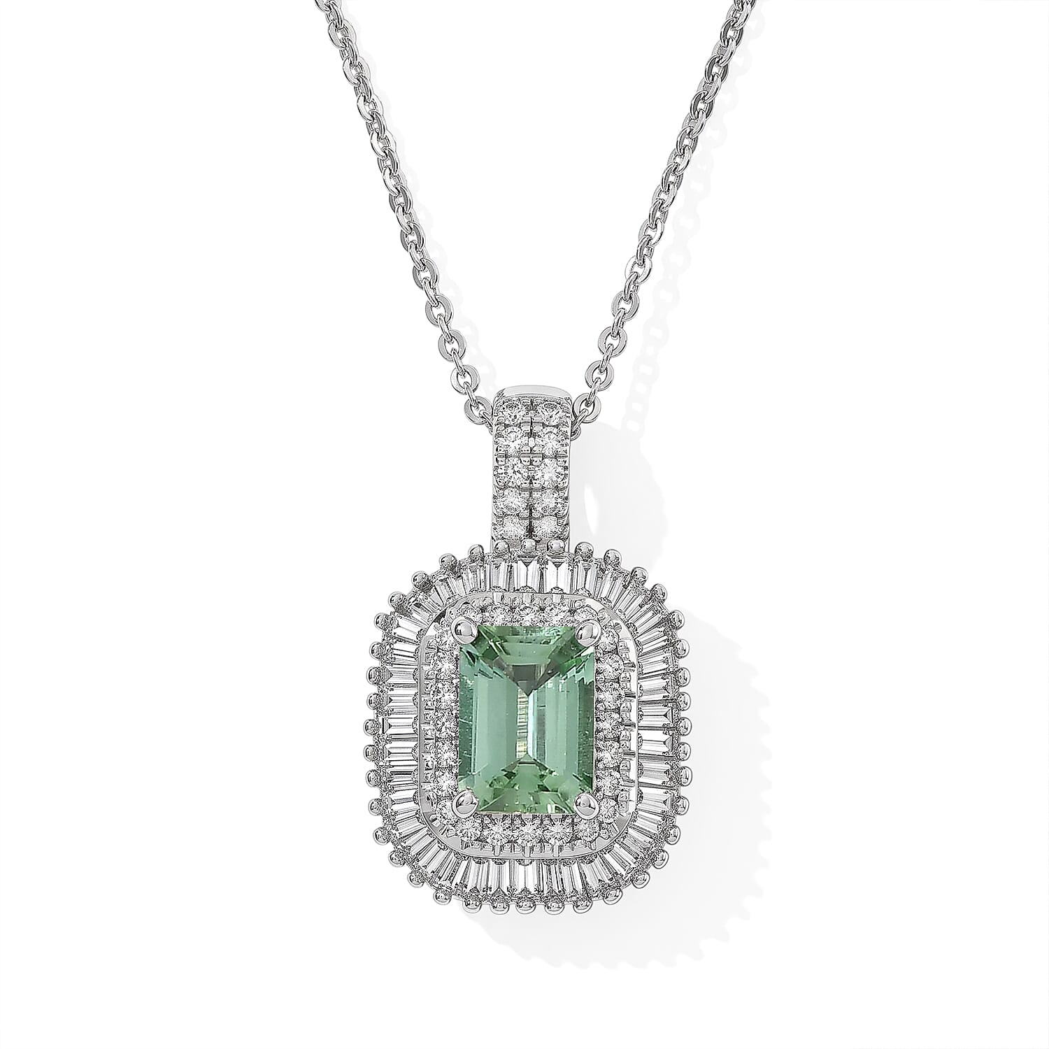 D'Joy AAA Arquiana Mint Tourmaline and Diamond 1.60 ctw Pendant Necklace in Rhodium Over Sterling Silver 20 Inches
