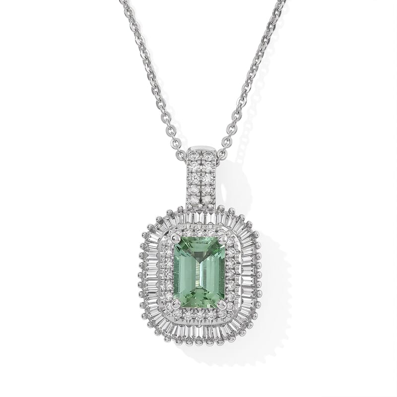 D'Joy AAA Arquiana Mint Tourmaline and Diamond 1.60 ctw Pendant Necklace in Rhodium Over Sterling Silver 20 Inches