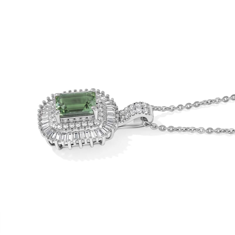 D'Joy AAA Arquiana Mint Tourmaline and Diamond 1.60 ctw Pendant Necklace in Rhodium Over Sterling Silver 20 Inches