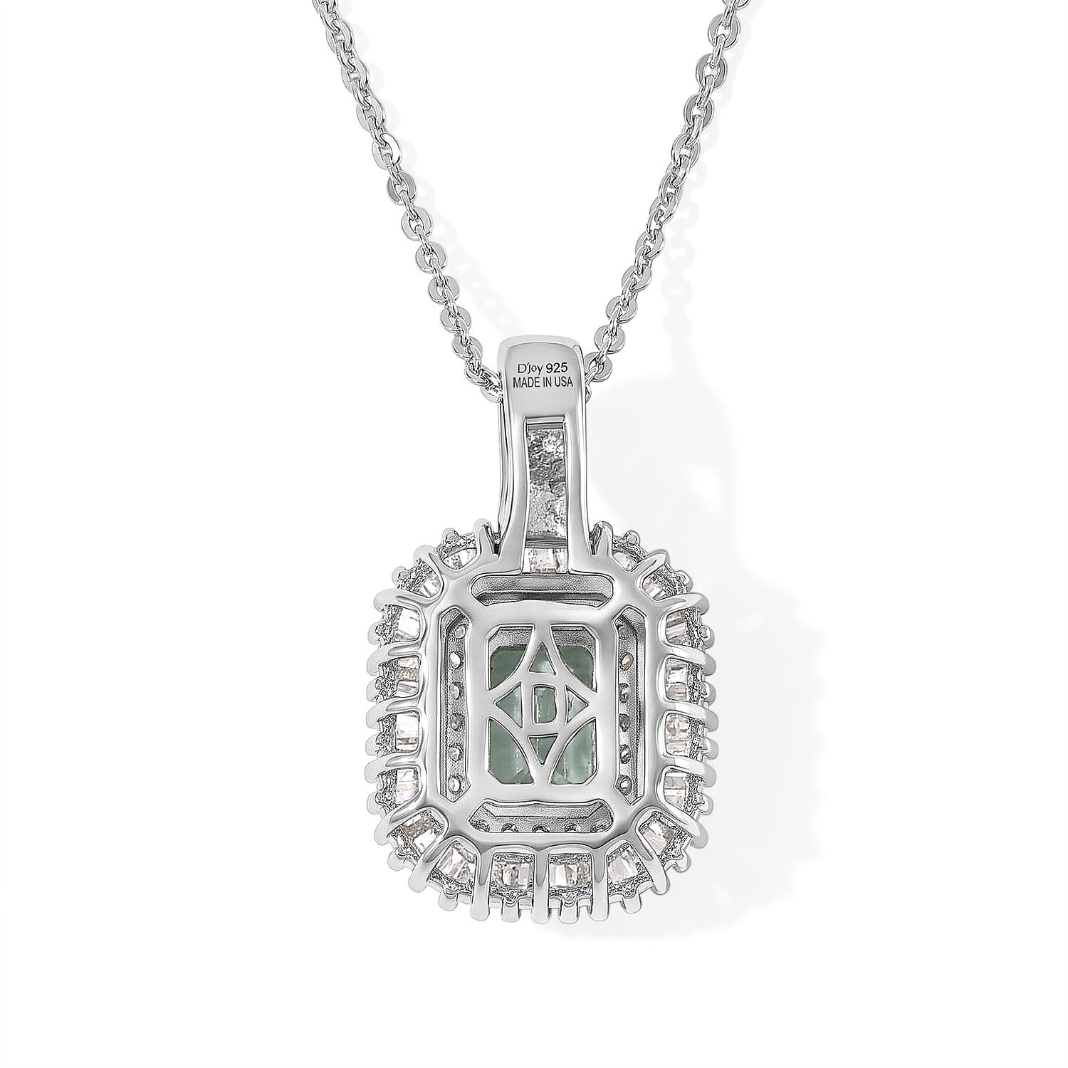 D'Joy AAA Arquiana Mint Tourmaline and Diamond 1.60 ctw Pendant Necklace in Rhodium Over Sterling Silver 20 Inches