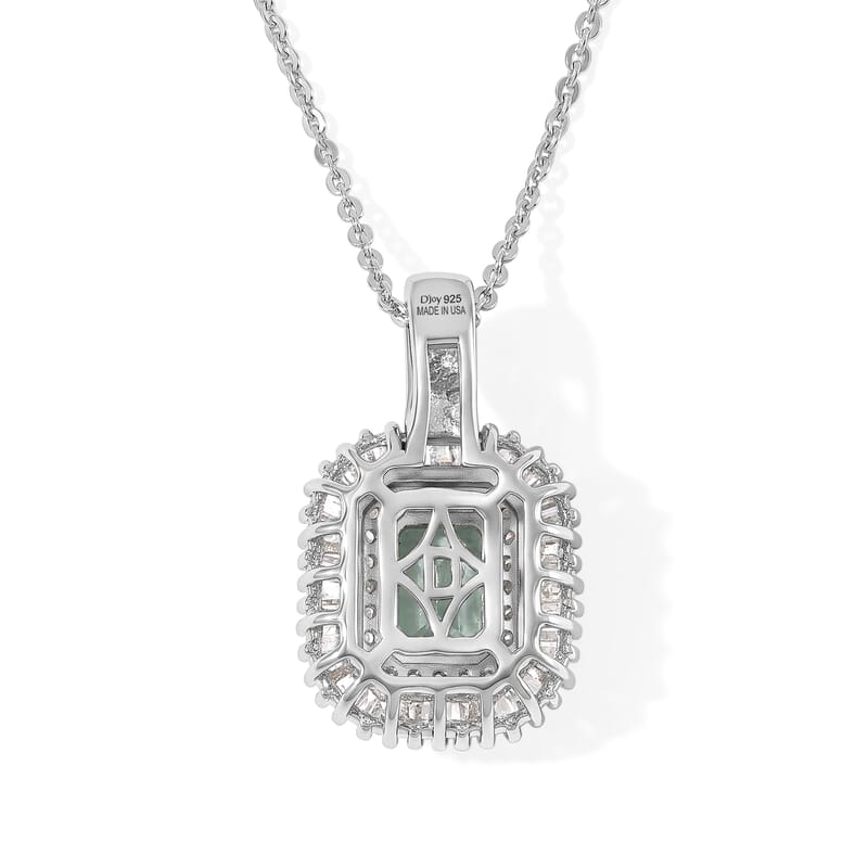 D'Joy AAA Arquiana Mint Tourmaline and Diamond 1.60 ctw Pendant Necklace in Rhodium Over Sterling Silver 20 Inches
