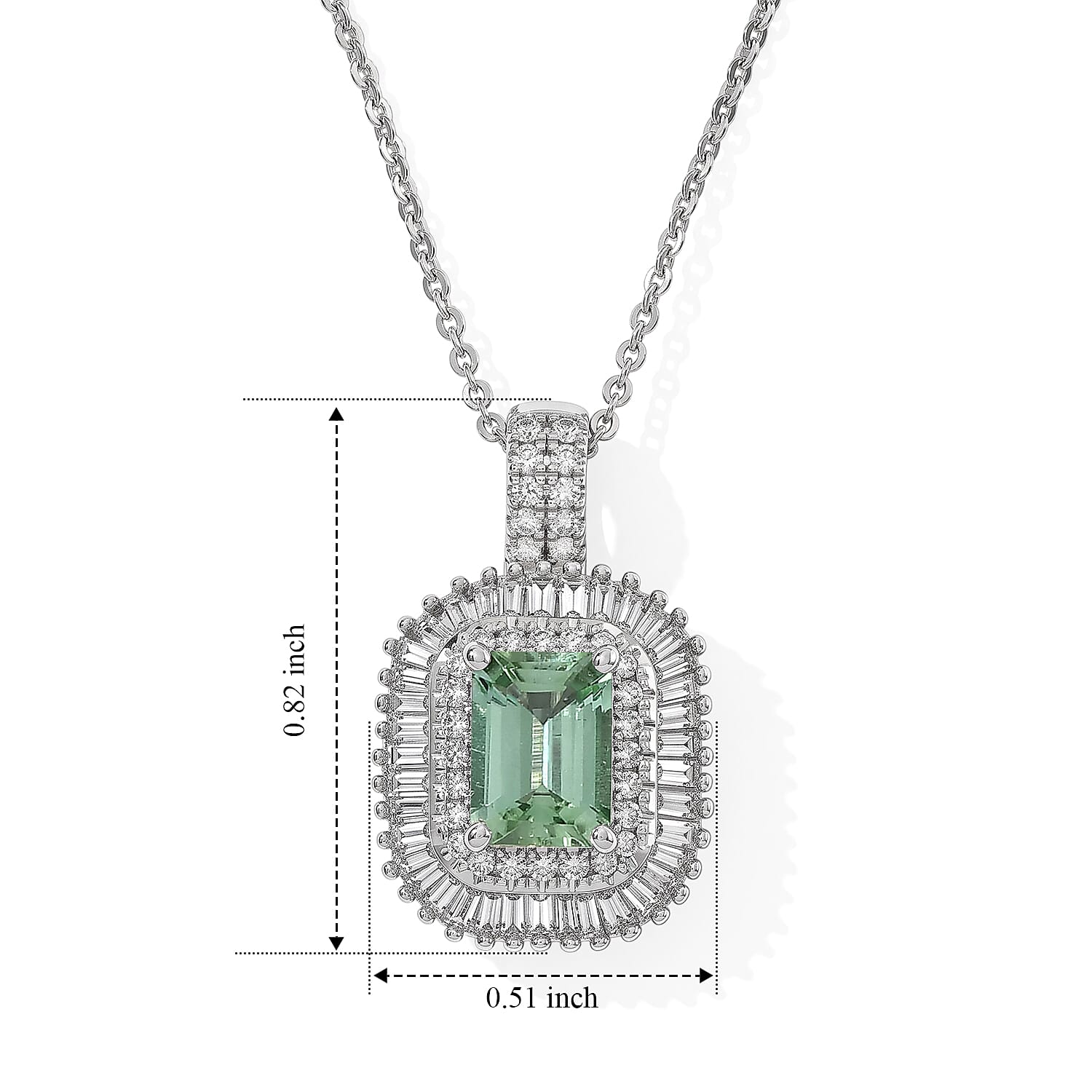 D'Joy AAA Arquiana Mint Tourmaline and Diamond 1.60 ctw Pendant Necklace in Rhodium Over Sterling Silver 20 Inches
