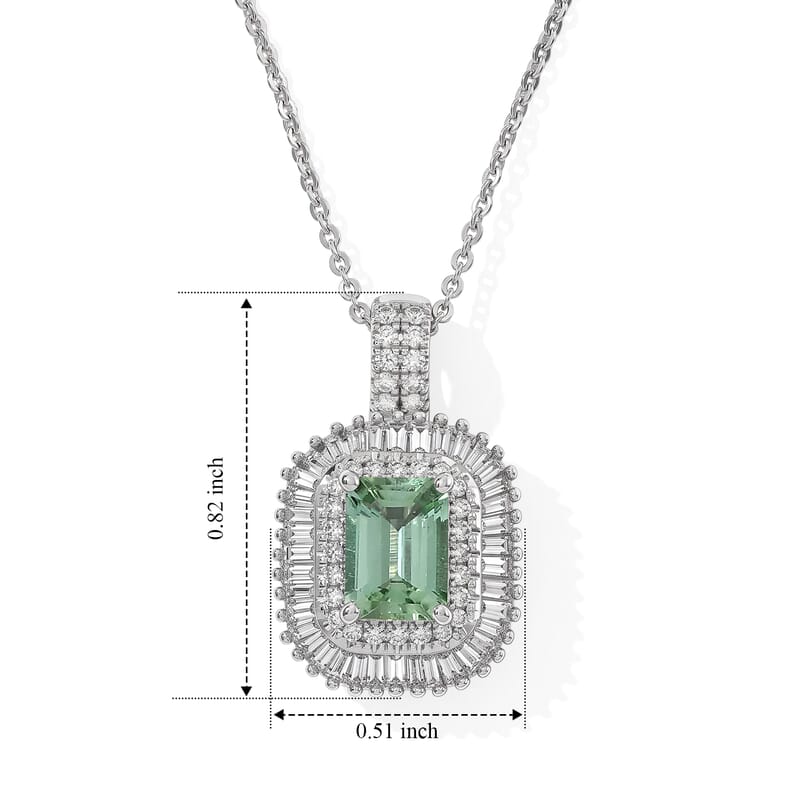 D'Joy AAA Arquiana Mint Tourmaline and Diamond 1.60 ctw Pendant Necklace in Rhodium Over Sterling Silver 20 Inches