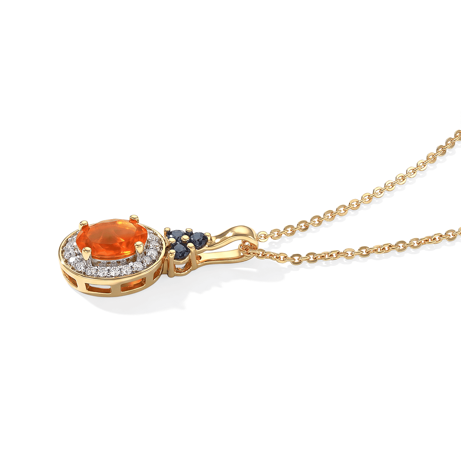 D'Joy AAA Crimson Fire Opal and Multi Gemstone 0.75 ctw Fiery Sapphire Halo Pendant Necklace in 18K Vermeil Yellow Gold Over Sterling Silver 20 Inches