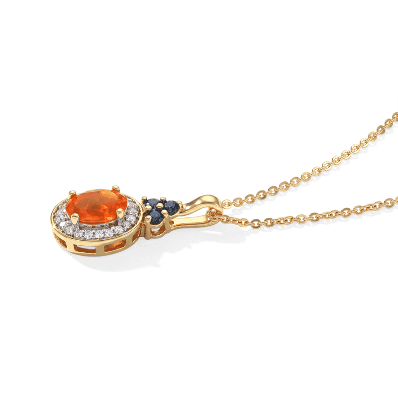 D'Joy AAA Crimson Fire Opal and Multi Gemstone 0.75 ctw Fiery Sapphire Halo Pendant Necklace in 18K Vermeil Yellow Gold Over Sterling Silver 20 Inches