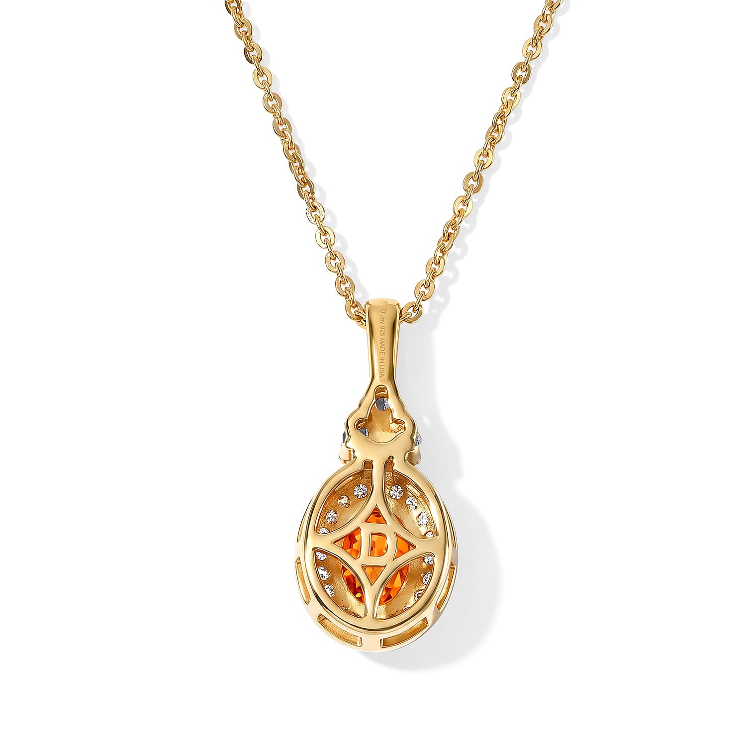 D'Joy AAA Crimson Fire Opal and Multi Gemstone 0.75 ctw Fiery Sapphire Halo Pendant Necklace in 18K Vermeil Yellow Gold Over Sterling Silver 20 Inches