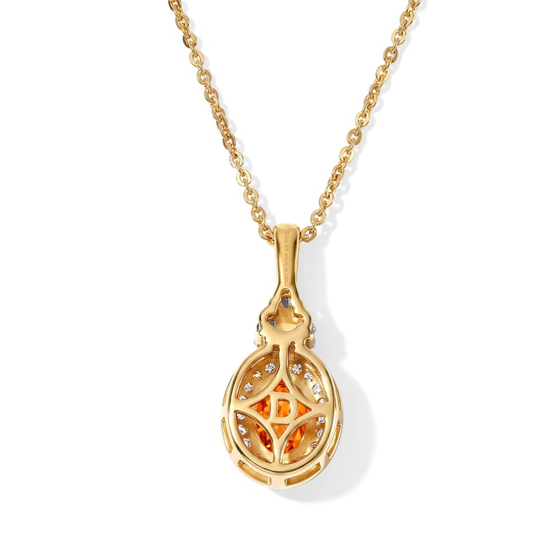 D'Joy AAA Crimson Fire Opal and Multi Gemstone 0.75 ctw Fiery Sapphire Halo Pendant Necklace in 18K Vermeil Yellow Gold Over Sterling Silver 20 Inches
