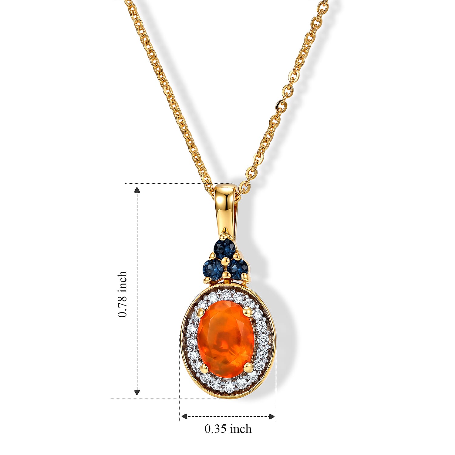 D'Joy AAA Crimson Fire Opal and Multi Gemstone 0.75 ctw Fiery Sapphire Halo Pendant Necklace in 18K Vermeil Yellow Gold Over Sterling Silver 20 Inches