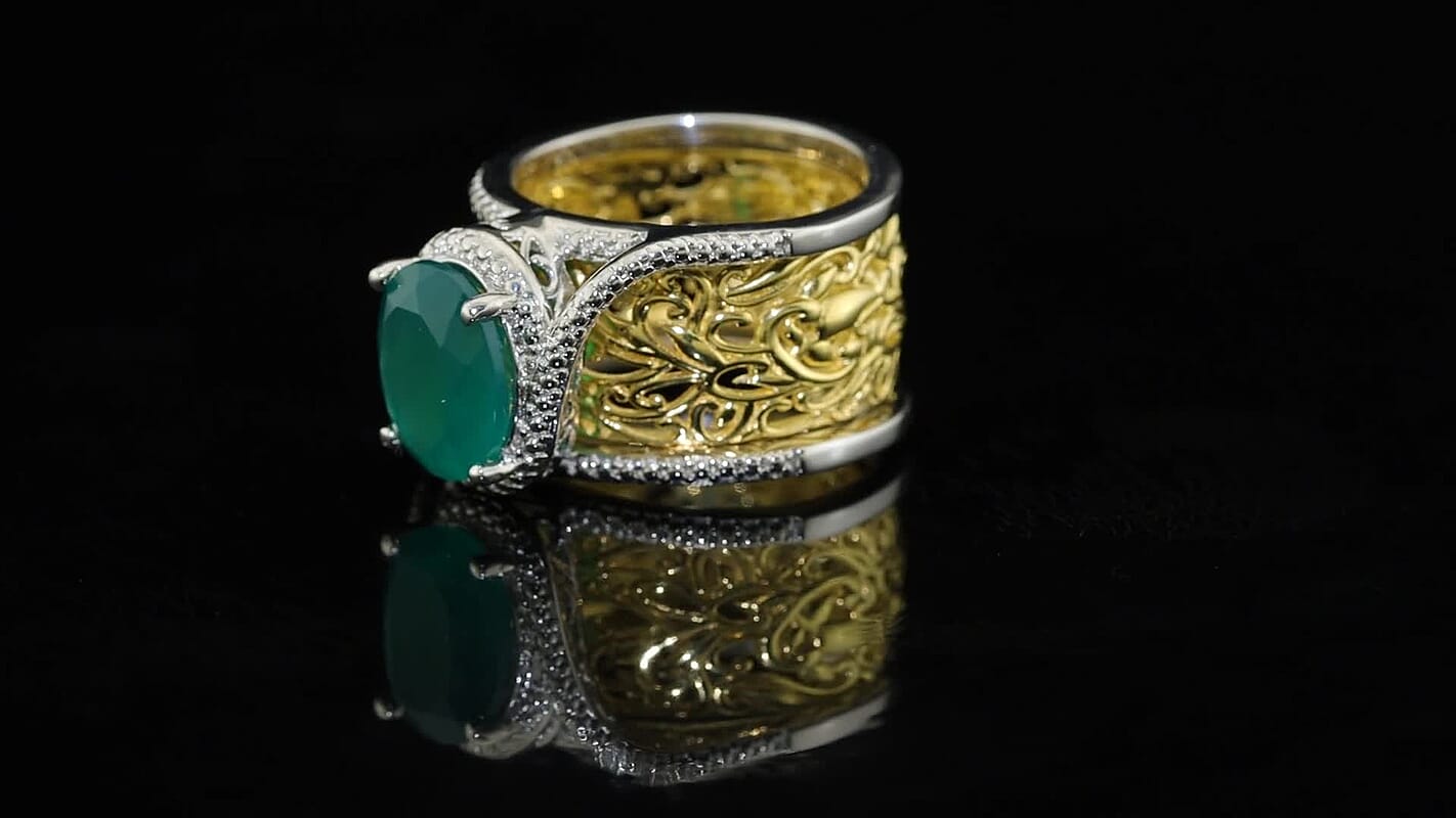 EverTrue Verde Onyx 3.50 ctw Set of 2 Eternal Garden Ring in 18K YG Plated and Platinum Bond (Size 6)