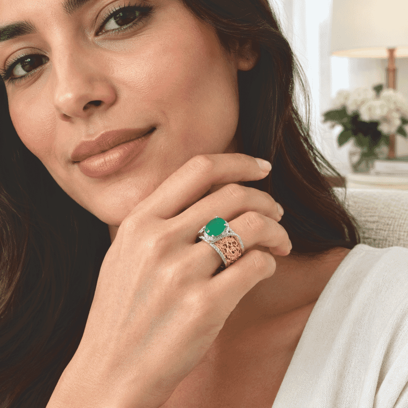 EverTrue Verde Onyx 3.50 ctw Set of 2 Eternal Garden Ring in 18K YG Plated and Platinum Bond (Size 9)