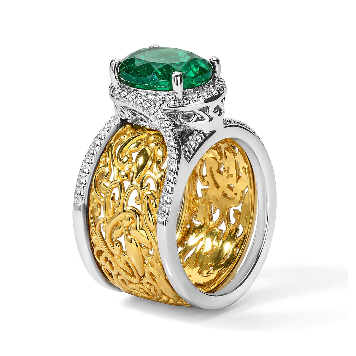 EverTrue Verde Onyx 3.50 ctw Set of 2 Eternal Garden Ring in 18K YG Plated and Platinum Bond (Size 9)
