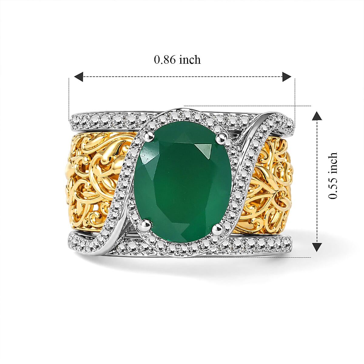 EverTrue Verde Onyx 3.50 ctw Set of 2 Eternal Garden Ring in 18K YG Plated and Platinum Bond (Size 9)