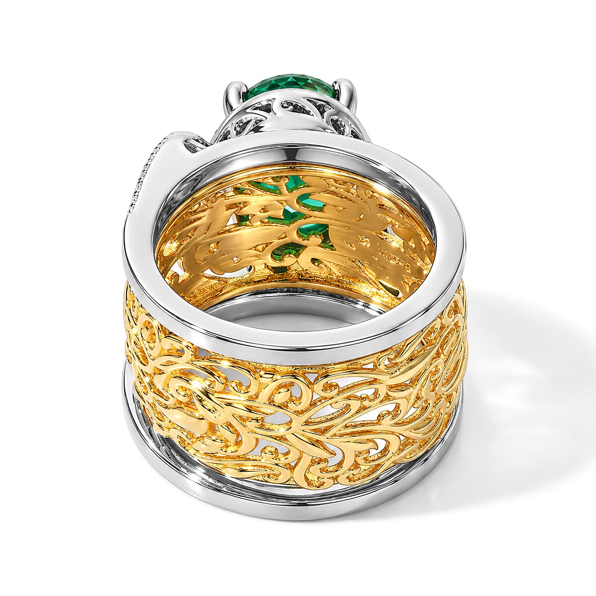 EverTrue Verde Onyx 3.50 ctw Set of 2 Eternal Garden Ring in 18K YG Plated and Platinum Bond (Size 10)