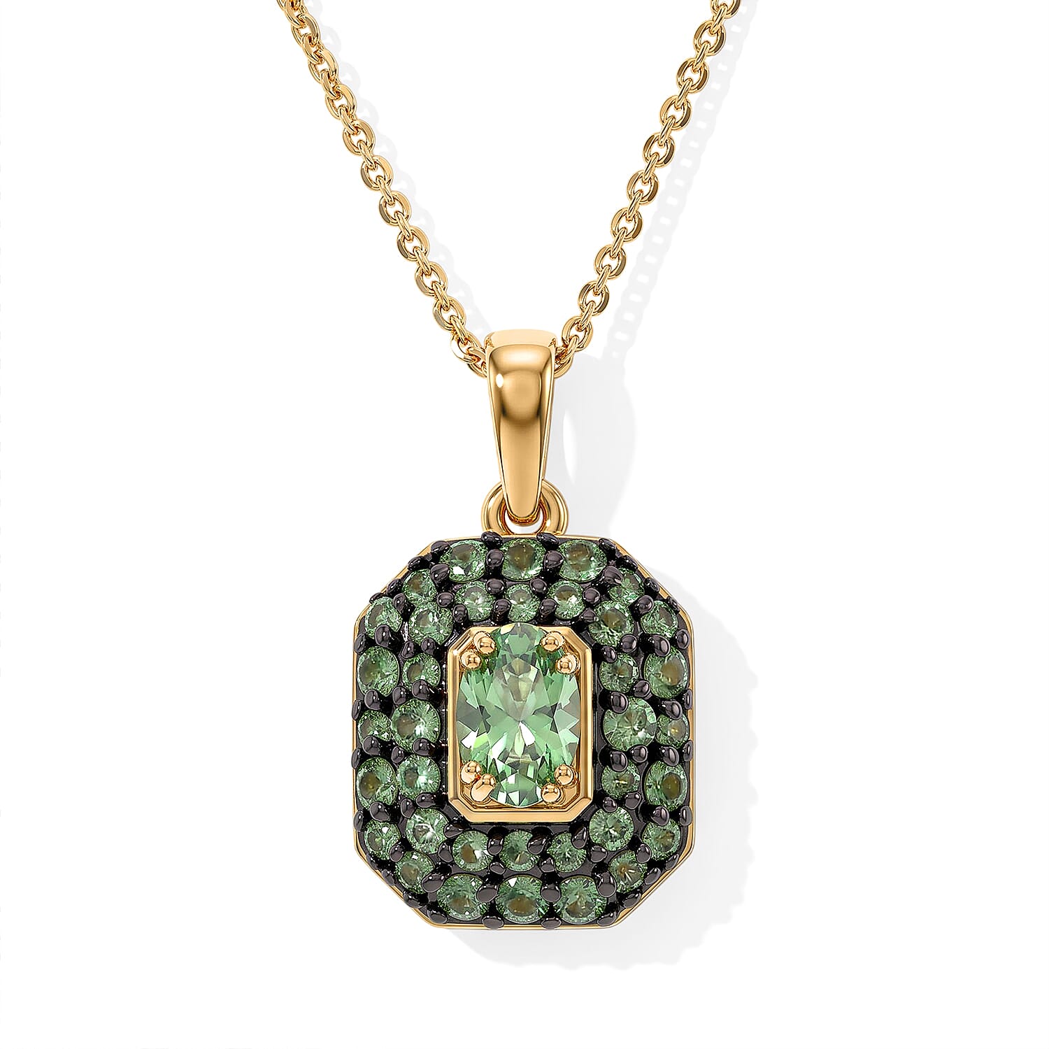 D'Joy Premium Tsavorite Garnet 1.30 ctw Pendant Necklace in 18K Vermeil Yellow Gold Over Sterling Silver 20 Inches