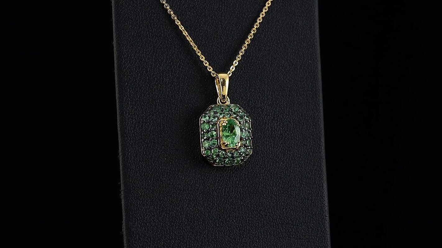 D''Joy Premium Tsavorite Garnet Pendant Necklace (20 Inches) in 18K Vermeil YG Over Sterling Silver 1.30 ctw