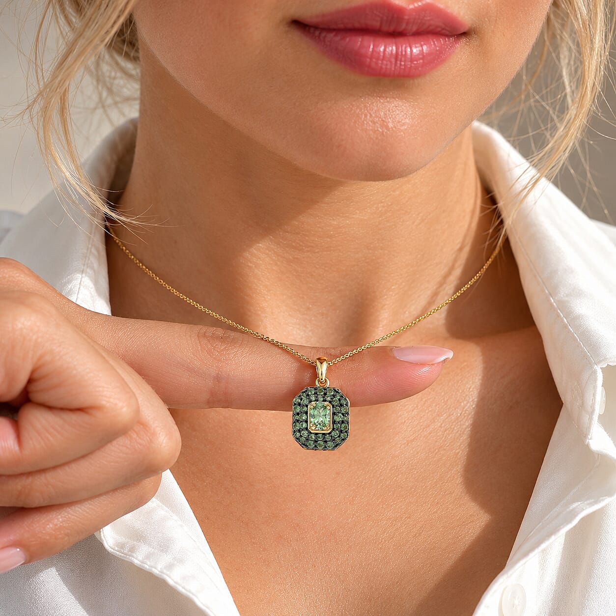 D'Joy Premium Tsavorite Garnet 1.30 ctw Pendant Necklace in 18K Vermeil Yellow Gold Over Sterling Silver 20 Inches