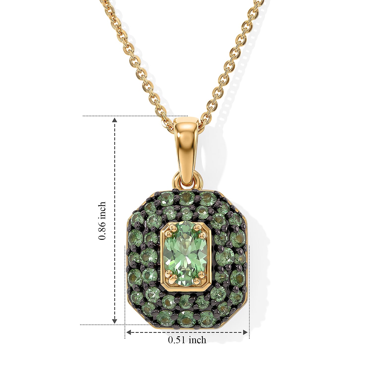 D'Joy Premium Tsavorite Garnet 1.30 ctw Pendant Necklace in 18K Vermeil Yellow Gold Over Sterling Silver 20 Inches