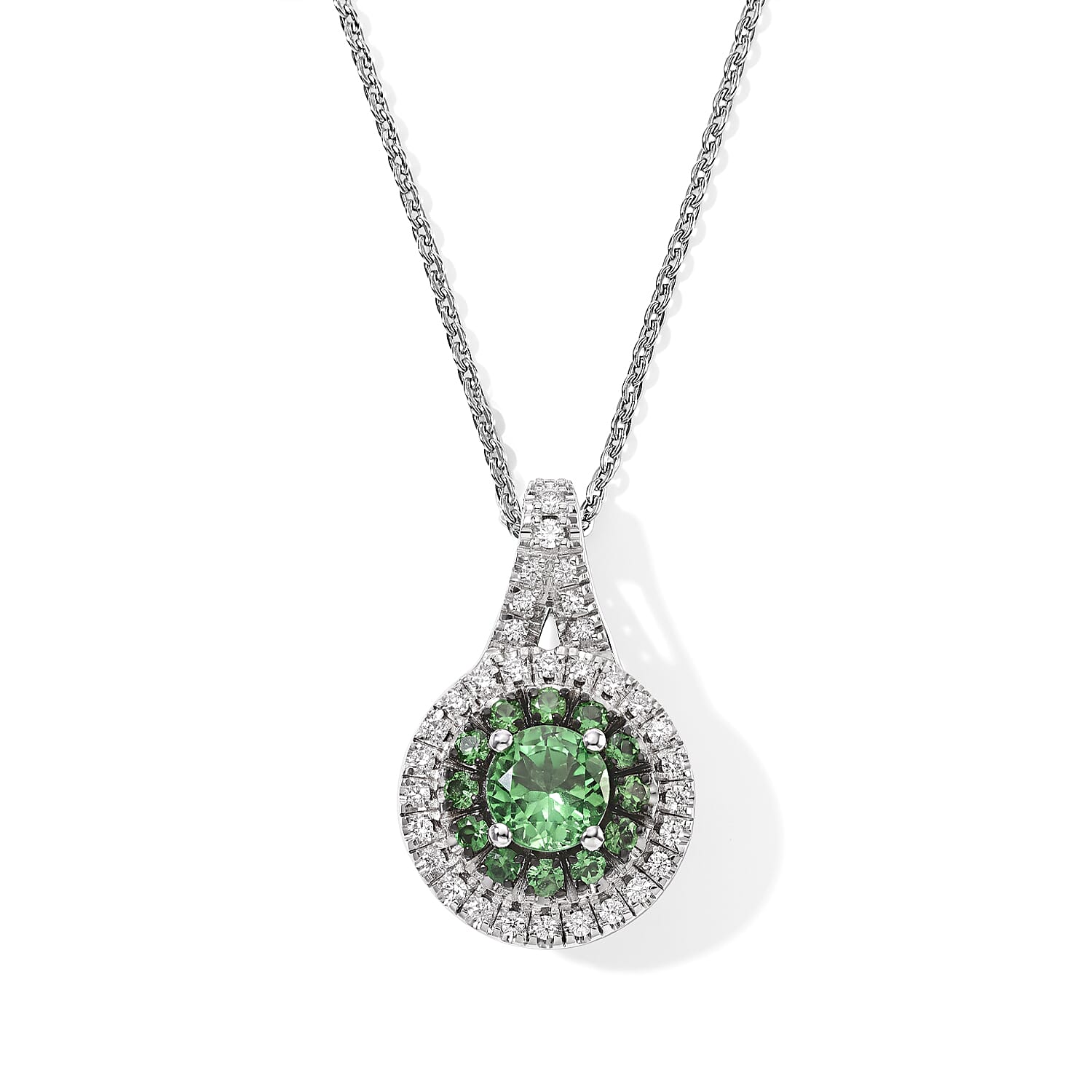 D'Joy Premium Tsavorite Garnet and Moissanite 0.90 ctw Pendant Necklace in Rhodium Over Sterling Silver 20 Inches