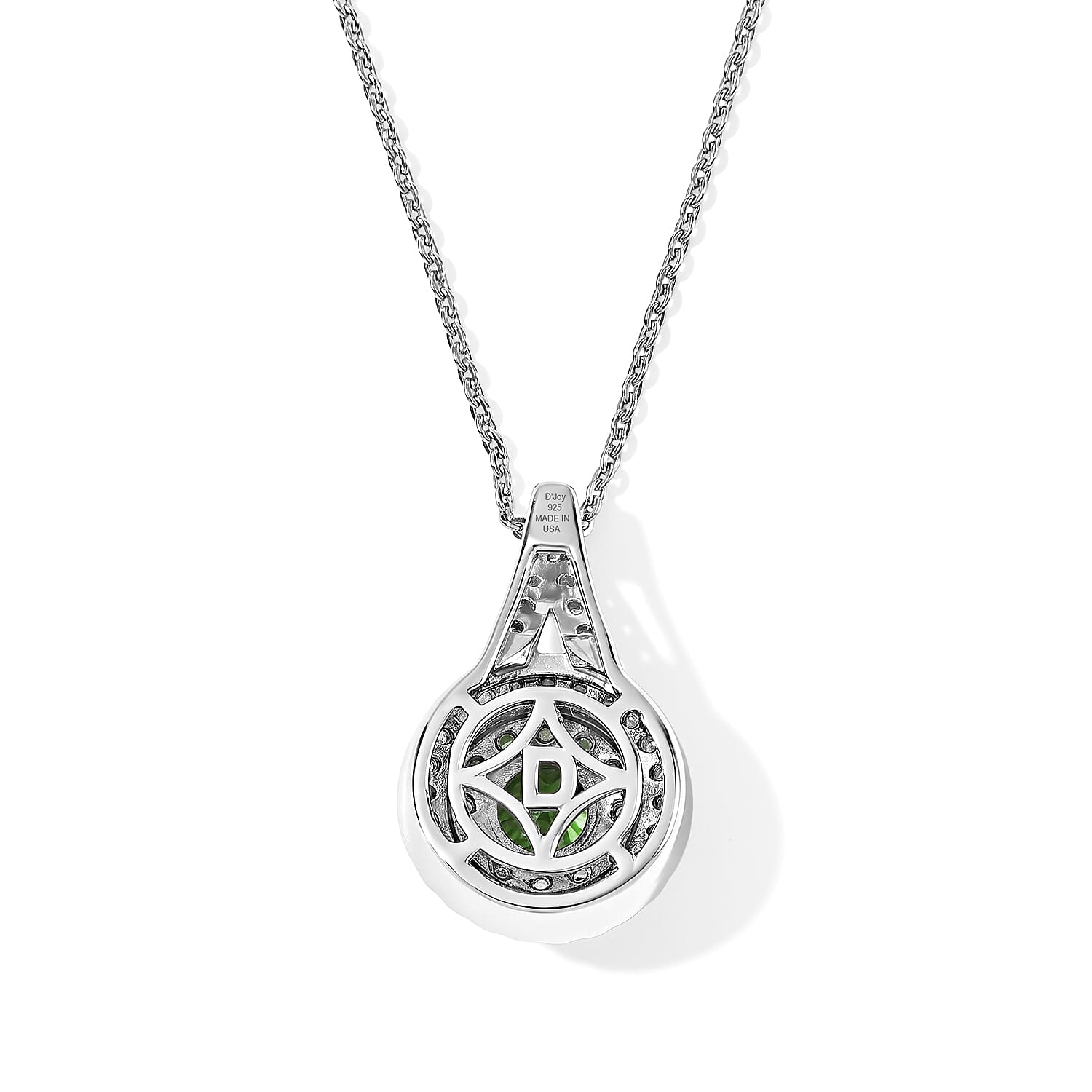 D'Joy Premium Tsavorite Garnet and Moissanite 0.90 ctw Pendant Necklace in Rhodium Over Sterling Silver 20 Inches