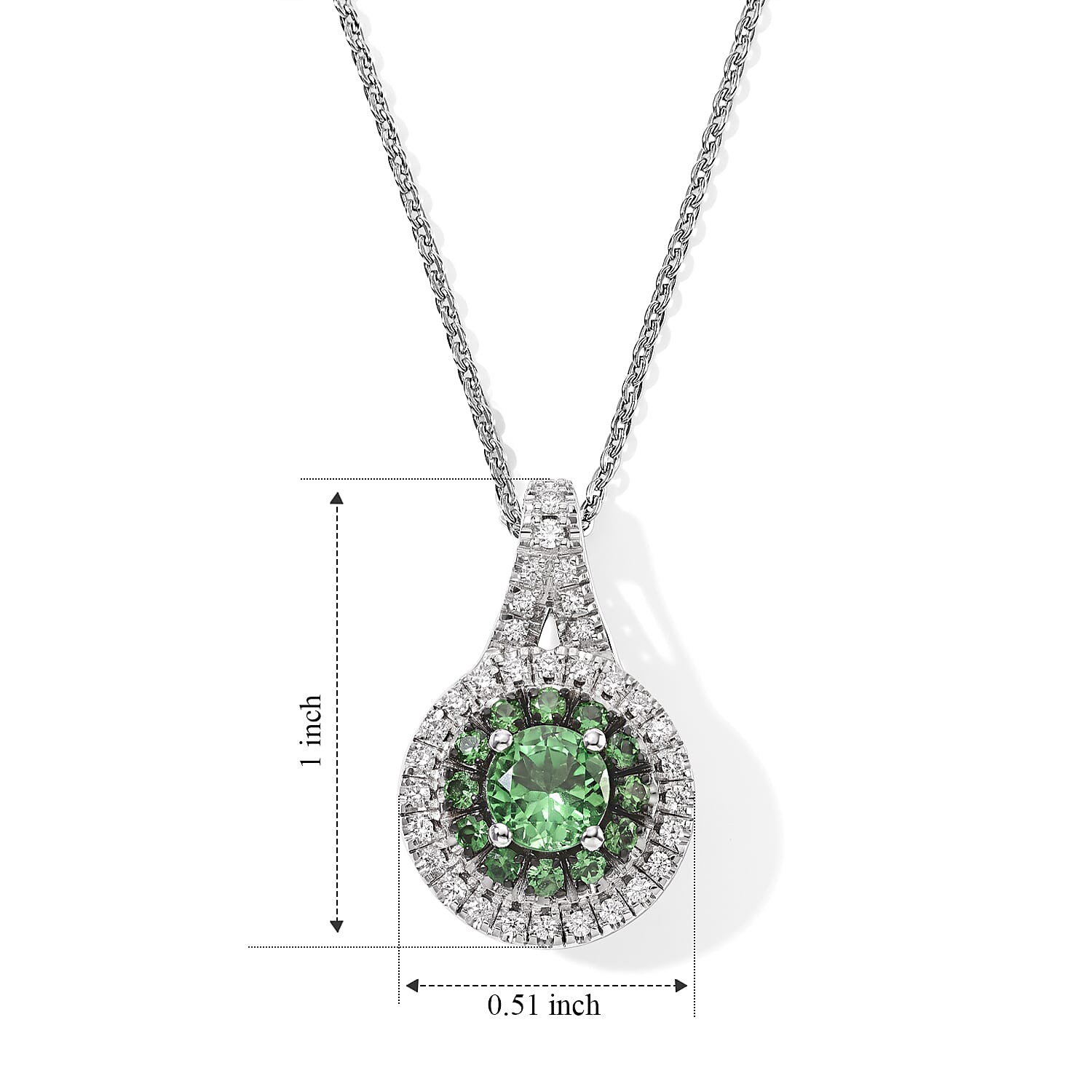 D'Joy Premium Tsavorite Garnet and Moissanite 0.90 ctw Pendant Necklace in Rhodium Over Sterling Silver 20 Inches
