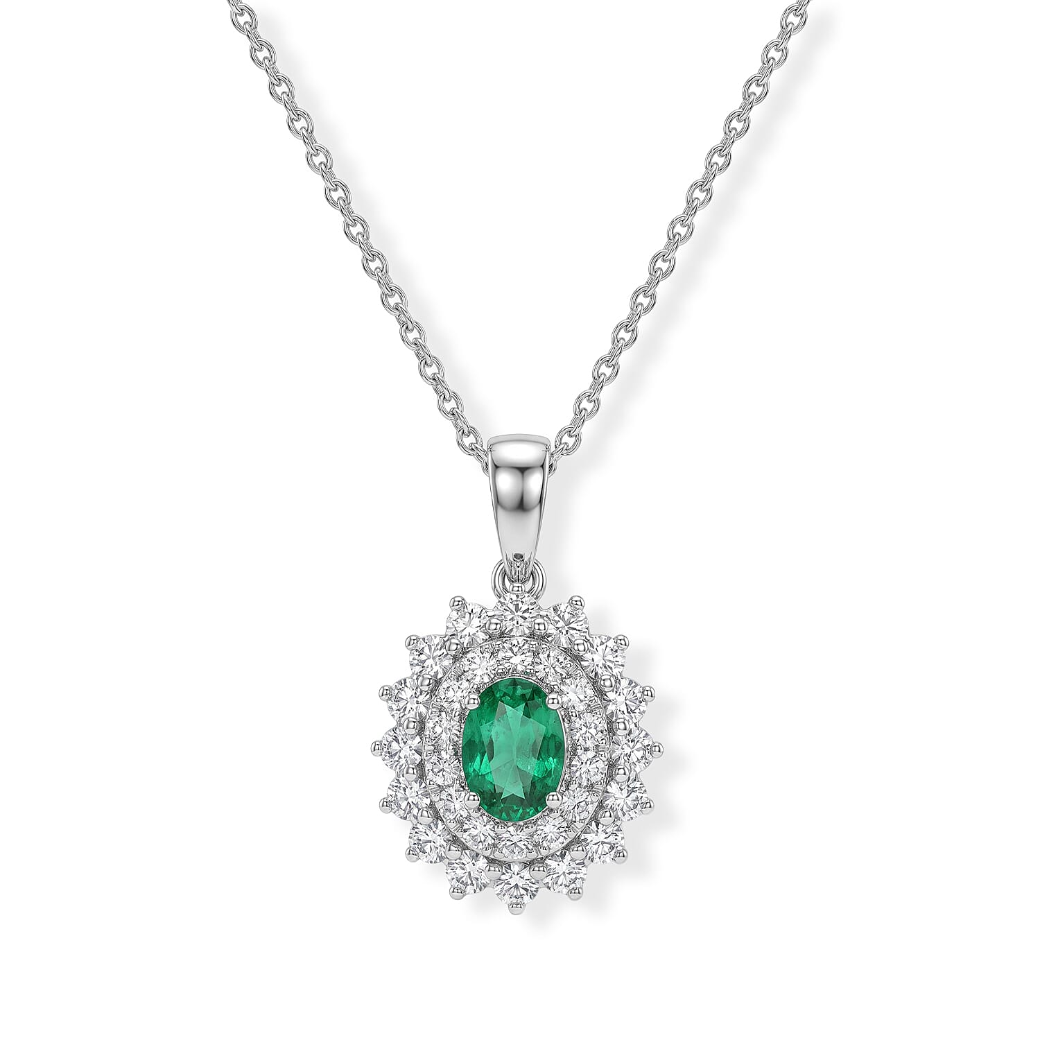 Certified and Appraised D'Joy Premium Boyaca Colombian Emerald and Moissanite 1.00 ctw Pendant Necklace (18 Inches) in Rhodium Over Sterling Silver