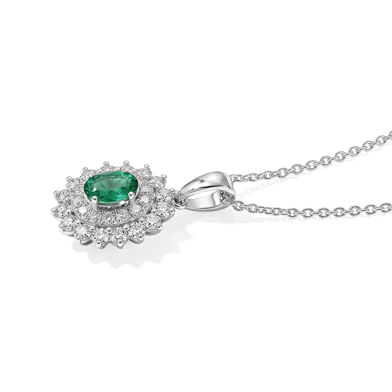 Certified and Appraised D'Joy Premium Boyaca Colombian Emerald and Moissanite 1.00 ctw Pendant Necklace (18 Inches) in Rhodium Over Sterling Silver