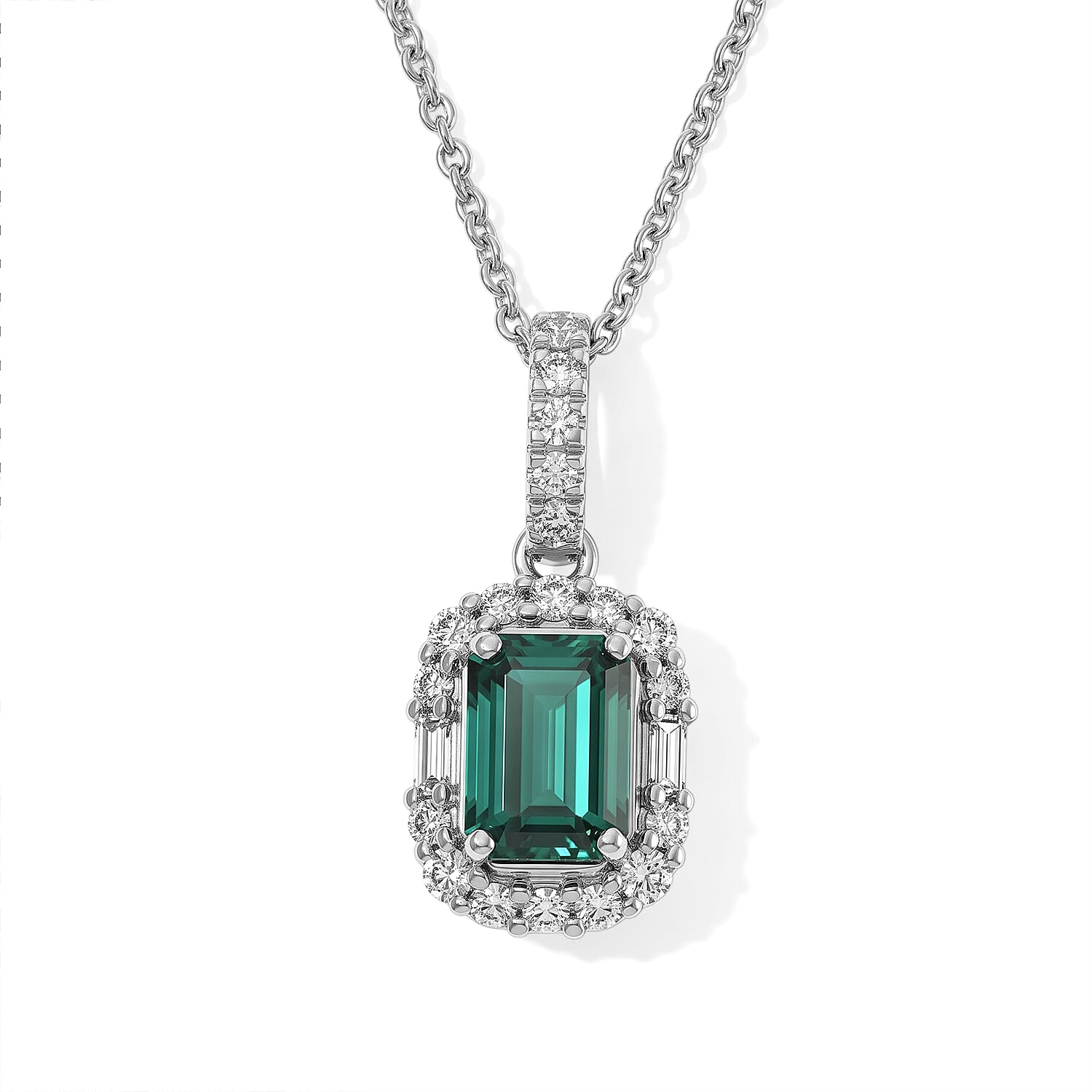 Certified & Appraised Luxoro AAA Pirineu Lagoon Tourmaline and White Diamond I2 1.40 ctw Pendant Necklace in 10K White Gold 18 Inches