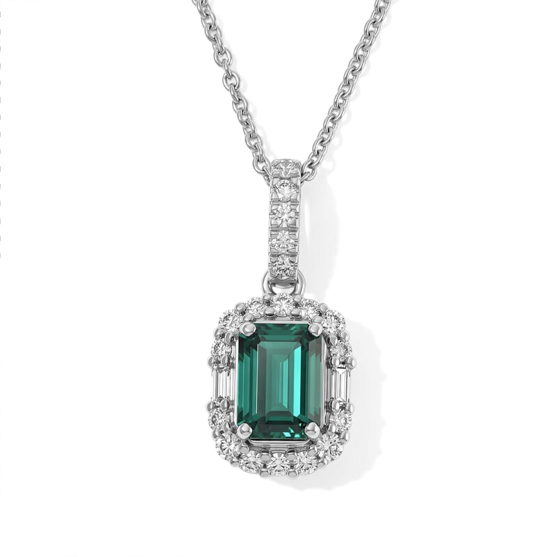 Certified & Appraised Luxoro AAA Pirineu Lagoon Tourmaline and White Diamond I2 1.40 ctw Pendant Necklace in 10K White Gold 18 Inches