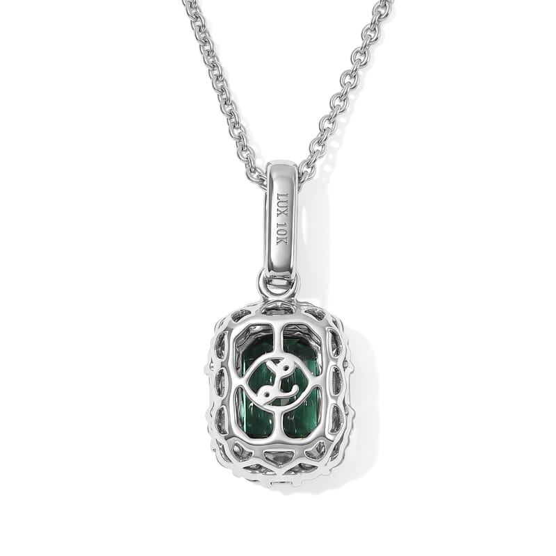 Certified & Appraised Luxoro AAA Pirineu Lagoon Tourmaline and White Diamond I2 1.40 ctw Pendant Necklace in 10K White Gold 18 Inches