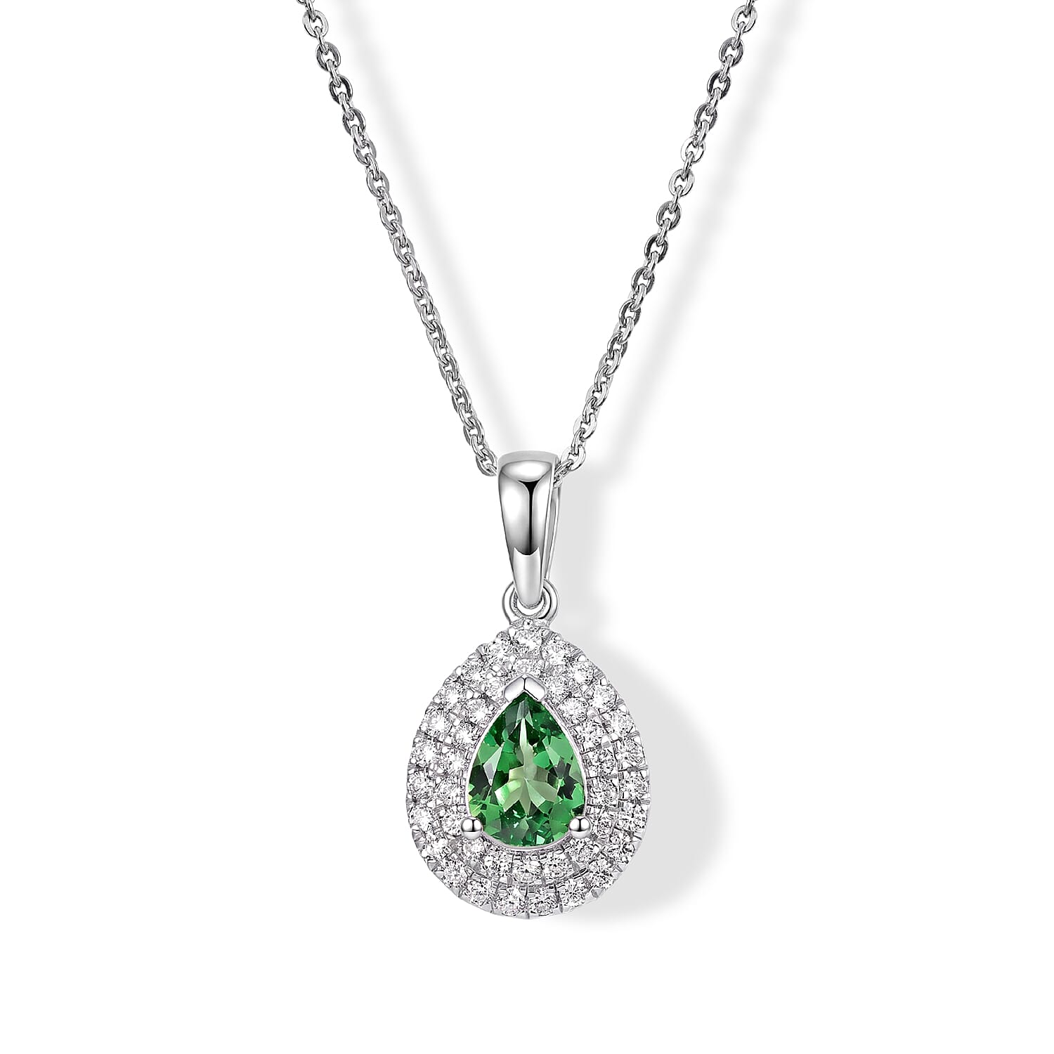 D'Joy Premium Tsavorite Garnet and Moissanite 1.00 ctw Pendant Necklace in Rhodium Over Sterling Silver 20 Inches