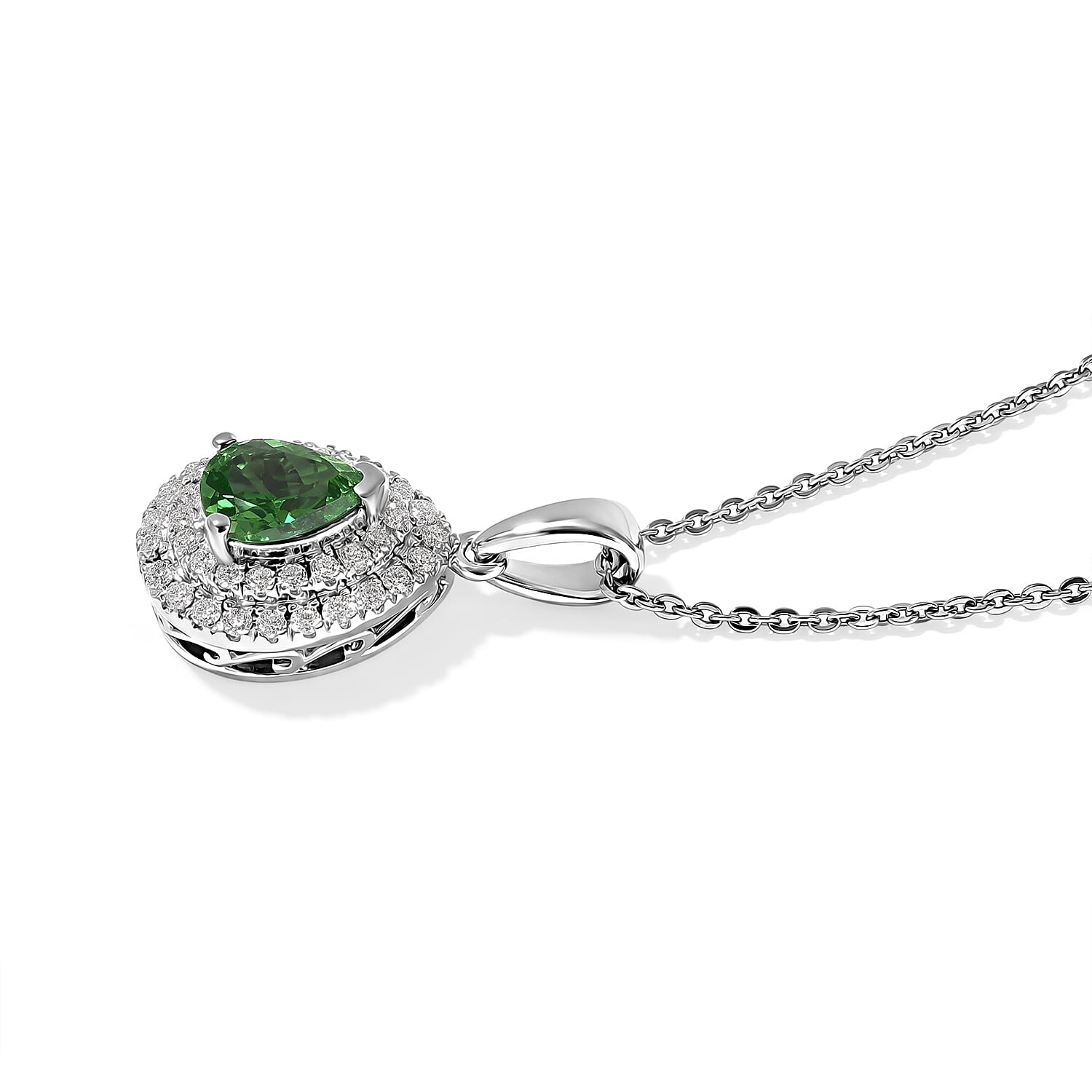 D'Joy Premium Tsavorite Garnet and Moissanite 1.00 ctw Pendant Necklace in Rhodium Over Sterling Silver 20 Inches