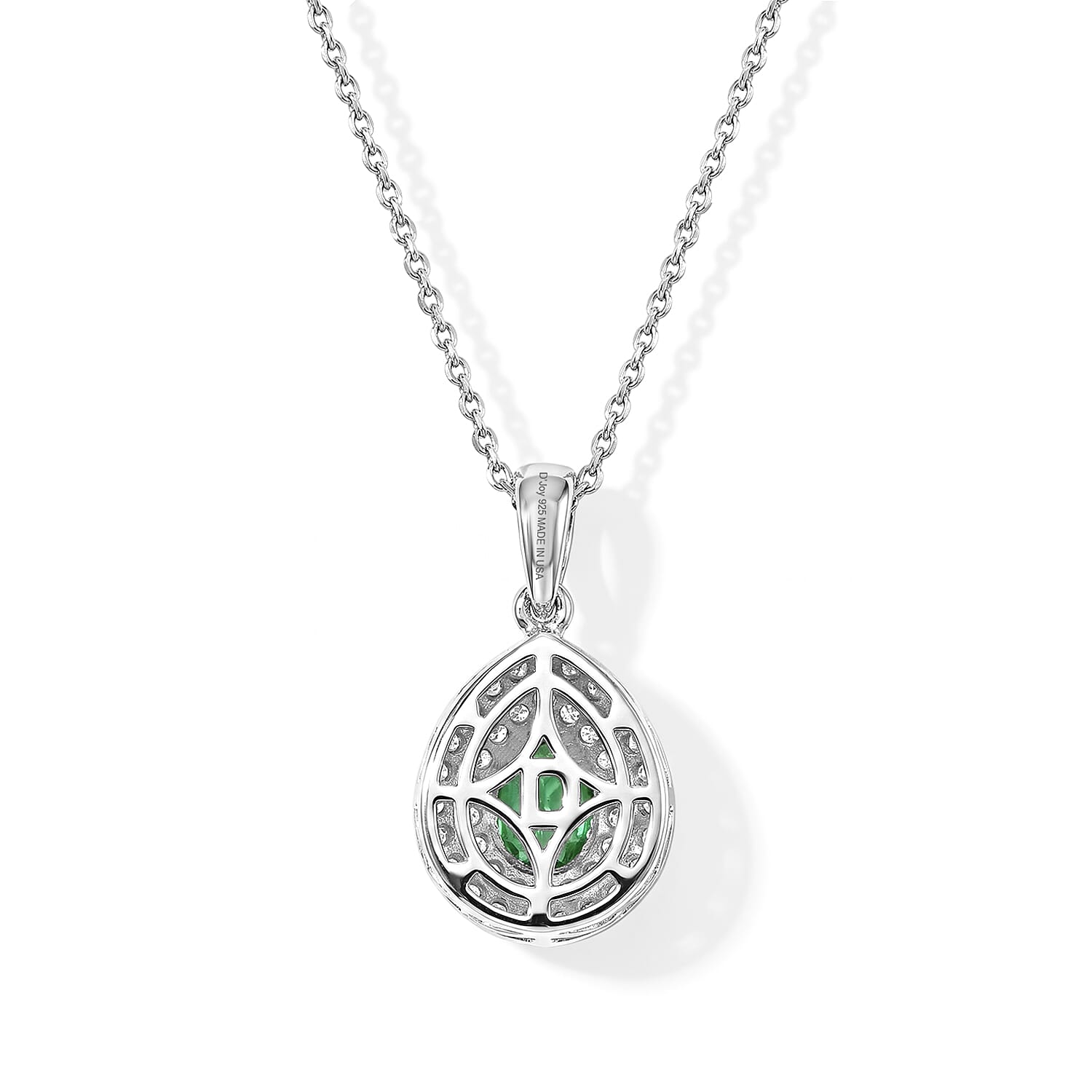 D'Joy Premium Tsavorite Garnet and Moissanite 1.00 ctw Pendant Necklace in Rhodium Over Sterling Silver 20 Inches