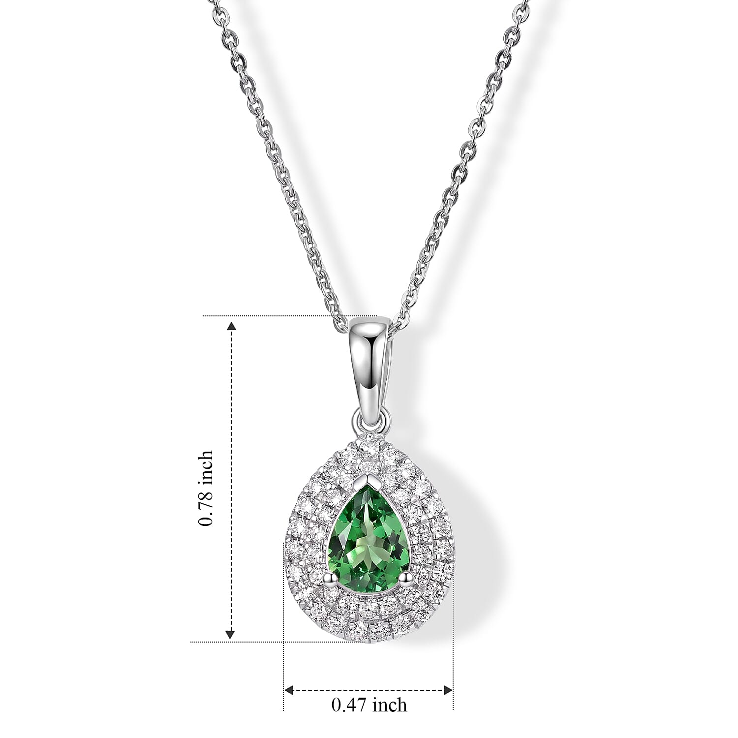 D'Joy Premium Tsavorite Garnet and Moissanite 1.00 ctw Pendant Necklace in Rhodium Over Sterling Silver 20 Inches