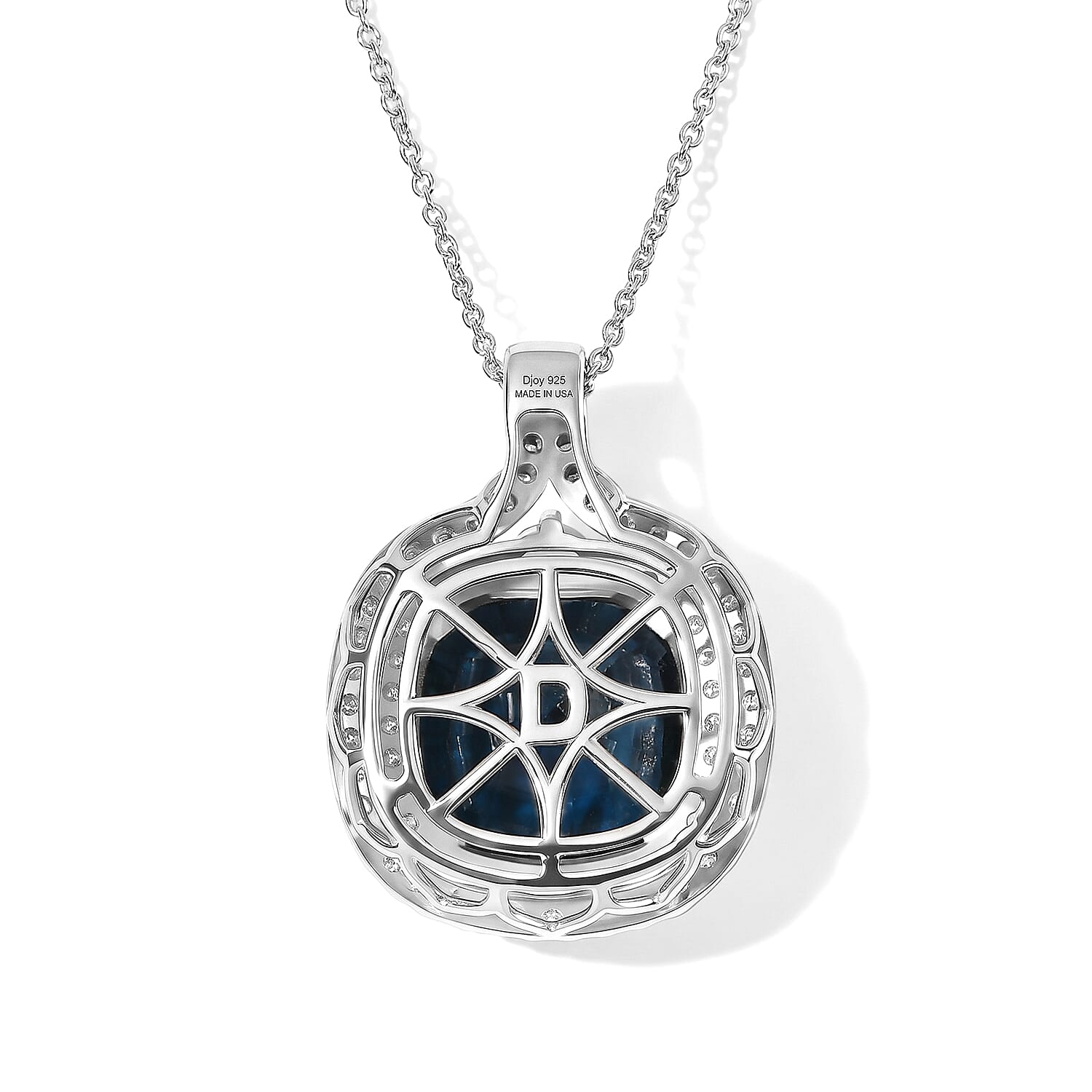 Certified and Appraised D'Joy Premium Concave Cut London Blue Topaz and Moissanite 11.65 ctw Pendant Necklace (18 Inches) in Rhodium Over Sterling Silver
