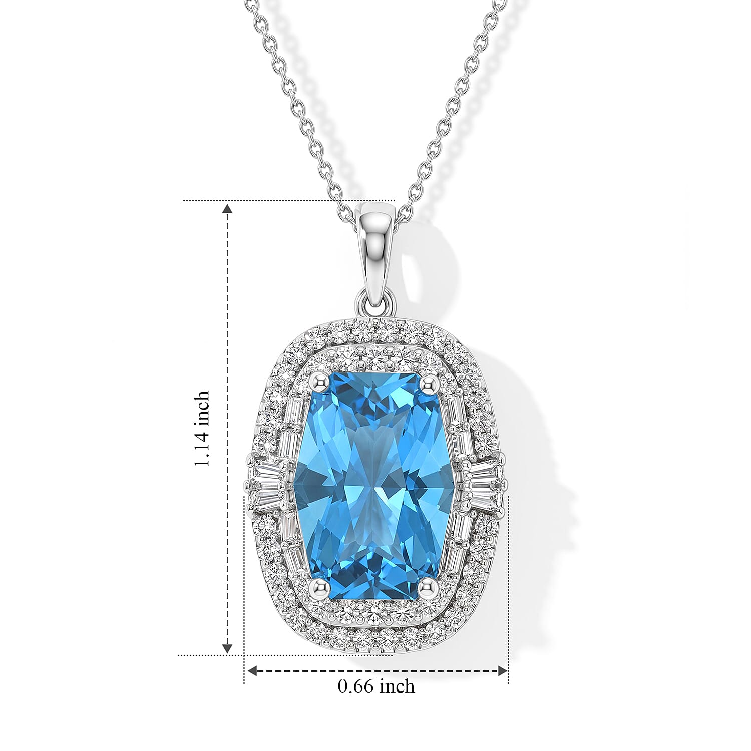 Certified and Appraised D'Joy Premium Swiss Blue Topaz and Moissanite 7.57 ctw Pendant Necklace (18 Inches) in Rhodium Over Sterling Silver