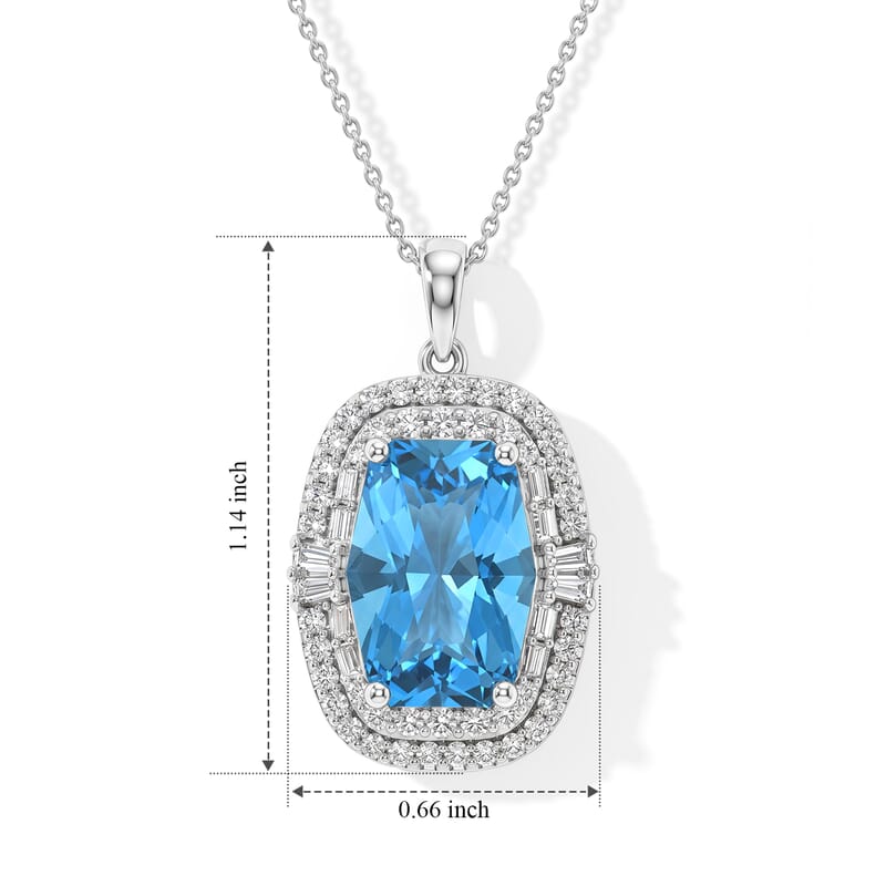 Certified and Appraised D'Joy Premium Swiss Blue Topaz and Moissanite 7.57 ctw Pendant Necklace (18 Inches) in Rhodium Over Sterling Silver