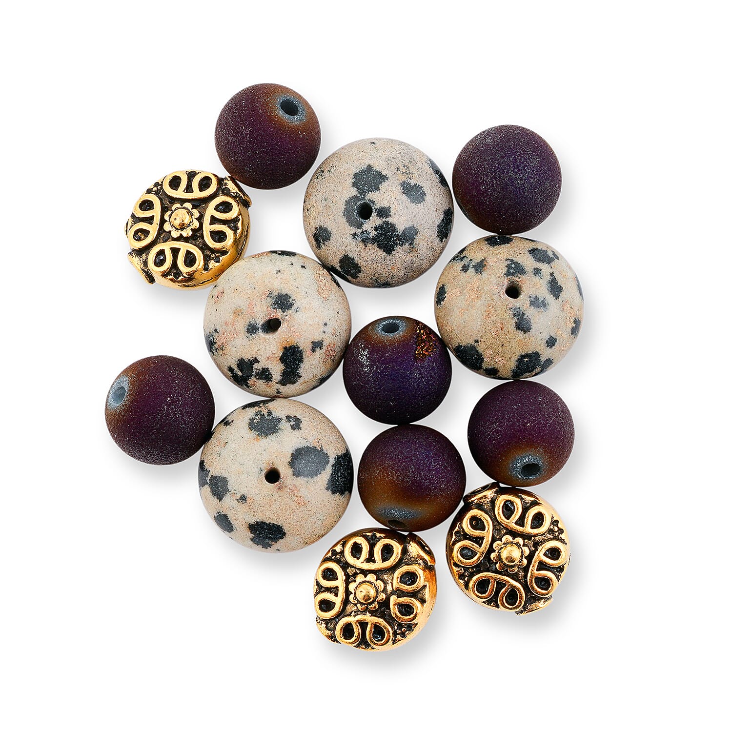 GCS Dalmatian Jasper and Druzy Agate Beaded Bracelet Kit in Goldtone