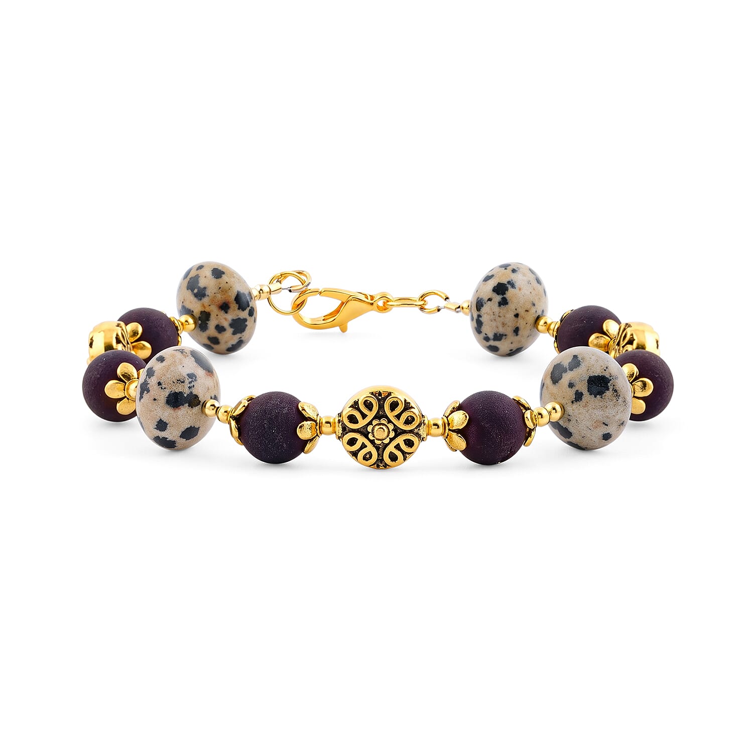 GCS Dalmatian Jasper and Druzy Agate Beaded Bracelet Kit in Goldtone