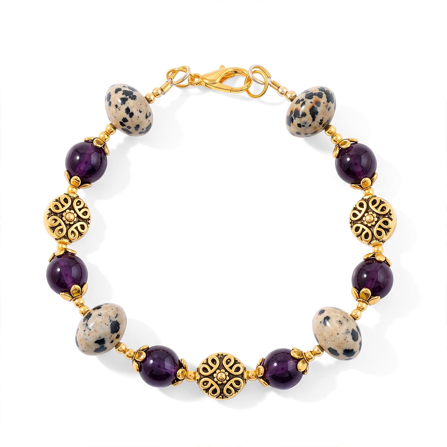 GCS Dalmatian Jasper and Druzy Agate Beaded Bracelet Kit in Goldtone